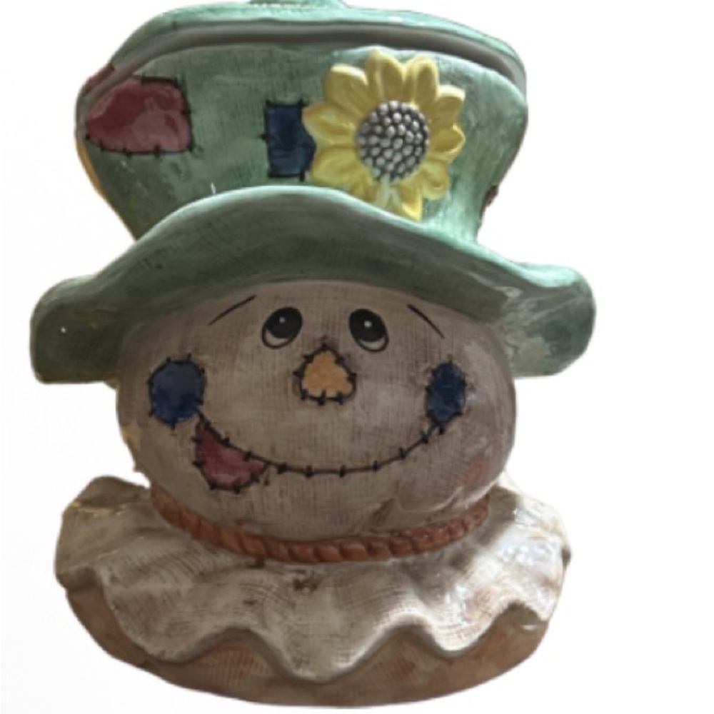 Autumns Bounty Charming Scarecrow Ceramic Accent with Green Hat
